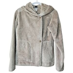Patagonia Hooded Fuzzy Fleece Button Up Jacket Womens S Beige
